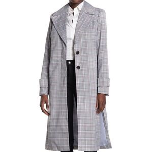 Avec Les Filles Plaid Trench Coat Blue M
